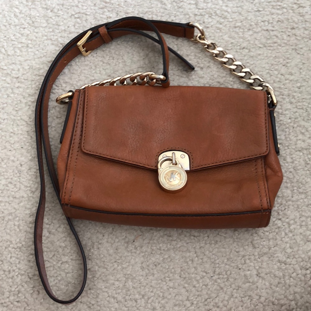 Brown Leather MK Crossbody